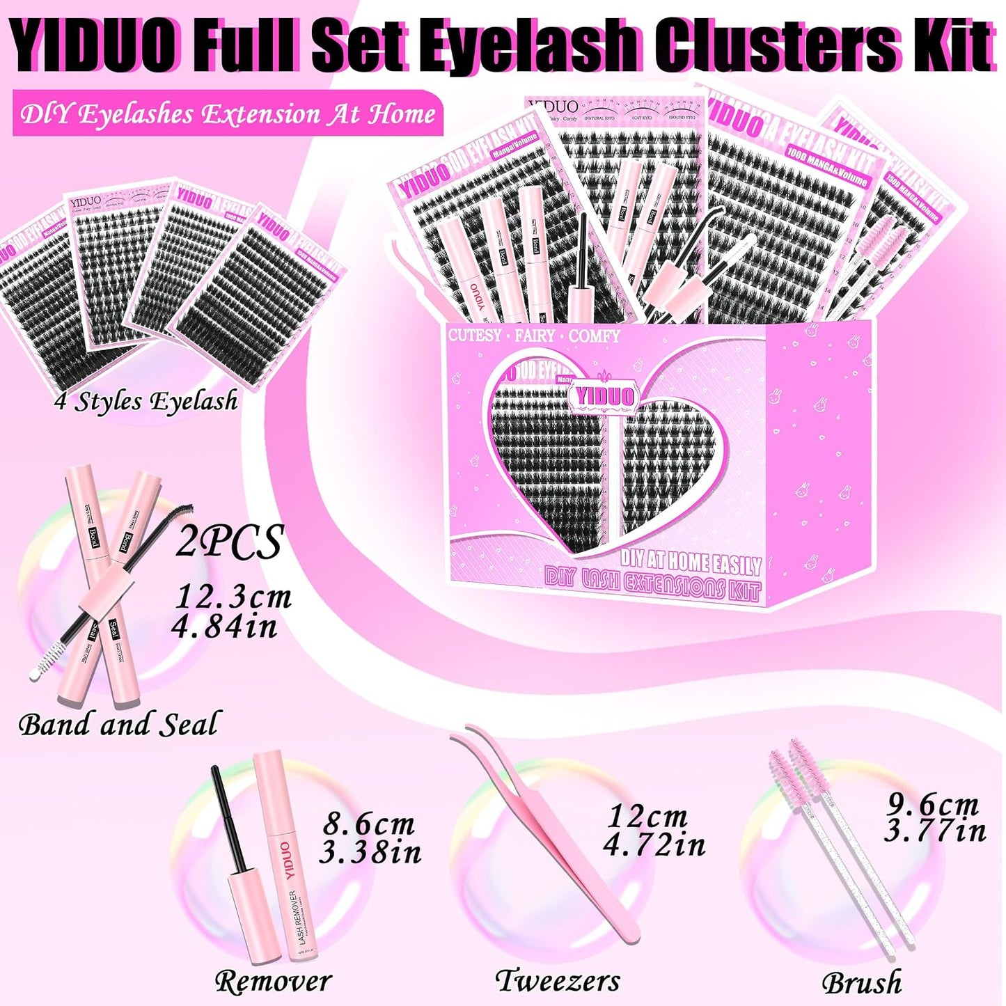 Manga Lash Clusters Kit 4 Styles Spiky Volume Clusters Lashes Extensions Kit with 2X Bond and Seal 887Pcs Wispy Eyelash Clusters Kit Thick 100D+150D+Wide Soft Thin Band Cluster Lash Kit