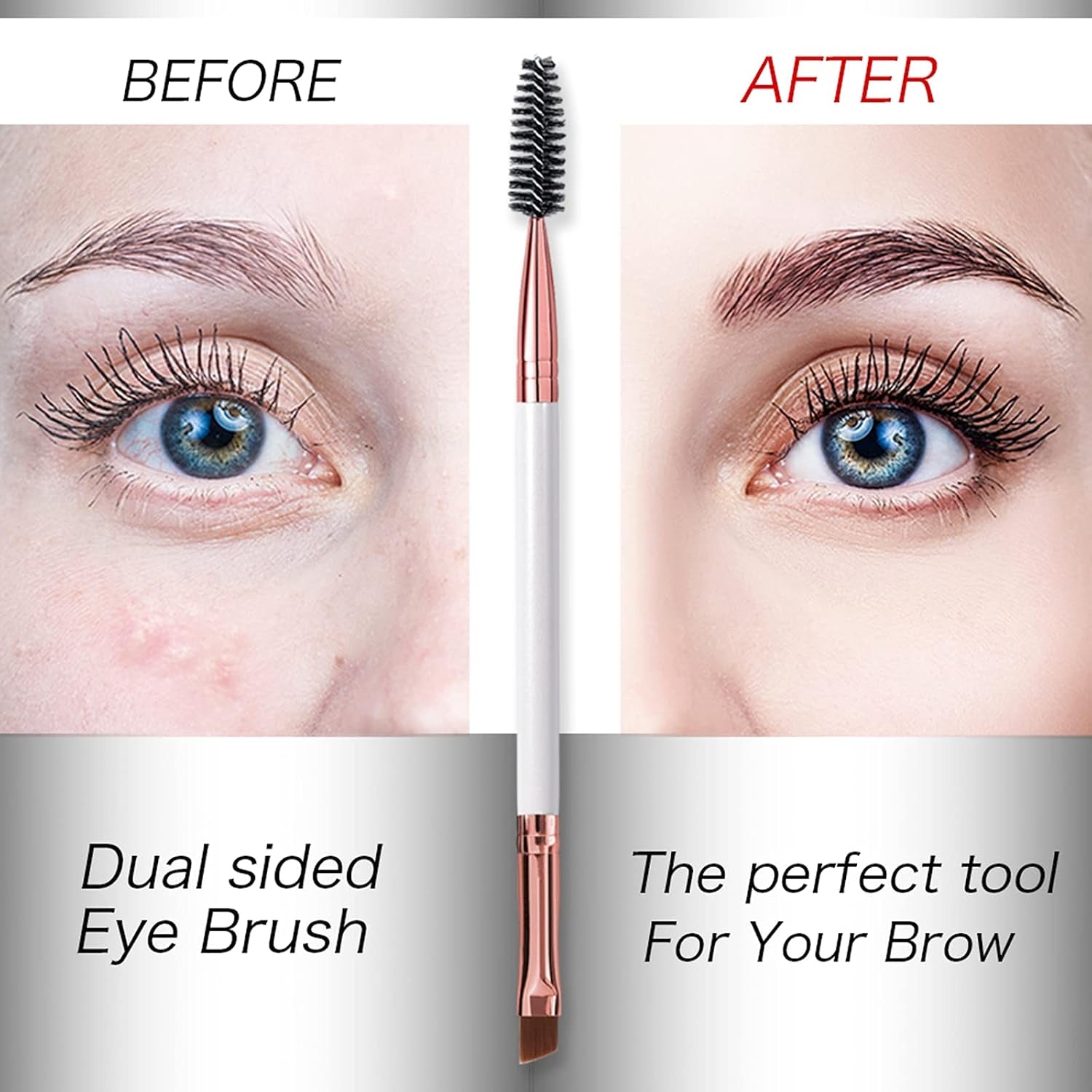 Duo Eyebrow Brush, Eyebrow Brush Eyelash Comb and Eyebrow Brush, Professional Angled Eye Brow Brush and Spoolie Brush Set. (Black+White)