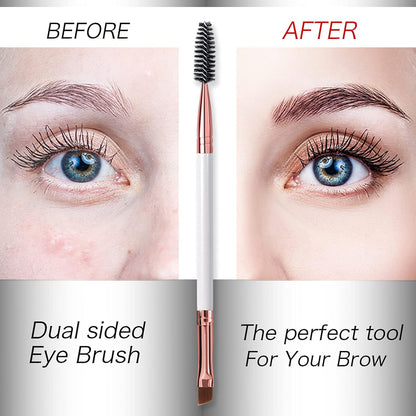 Duo Eyebrow Brush, Eyebrow Brush Eyelash Comb and Eyebrow Brush, Professional Angled Eye Brow Brush and Spoolie Brush Set. (Black+White)