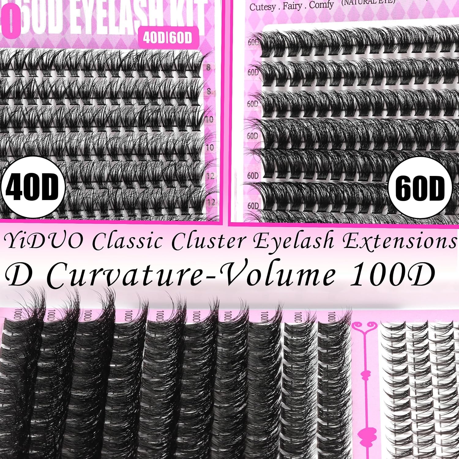4 Styles Lash Clusters Kit 40D/60D/80D/100D+Spikes+Bottom Eyelash Clusters Extensions with 2X Bond and Seal, 1000Pcs 3D Volume Lashes Clusters 8-18Mm Wispy D Curly Clusters Lash Extensions Kit