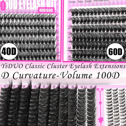 4 Styles Lash Clusters Kit 40D/60D/80D/100D+Spikes+Bottom Eyelash Clusters Extensions with 2X Bond and Seal, 1000Pcs 3D Volume Lashes Clusters 8-18Mm Wispy D Curly Clusters Lash Extensions Kit