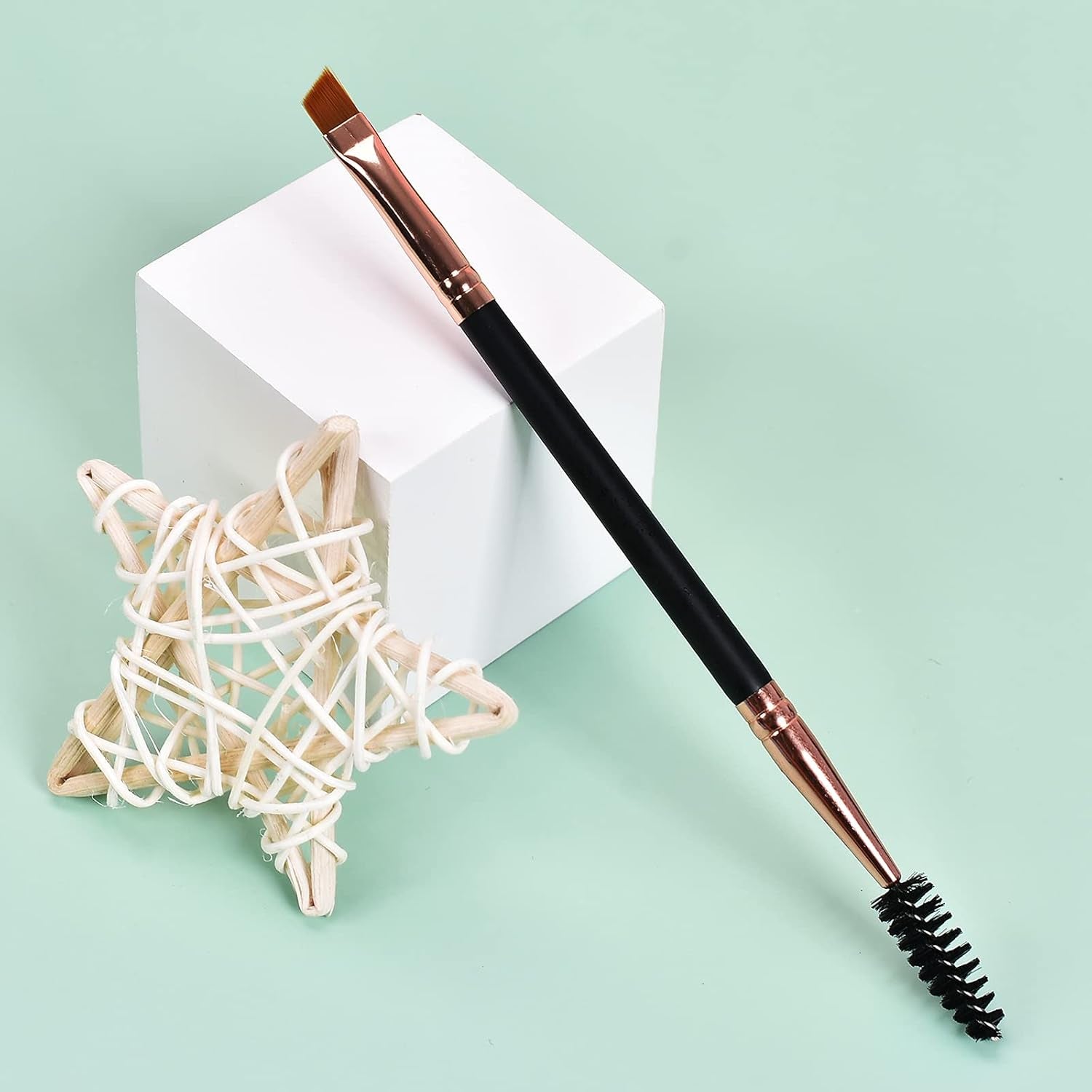 Duo Eyebrow Brush, Spoolie Brush and Angled Brow Brush Eyelash Brush for Eye Makeup. (5Pcs, Black)