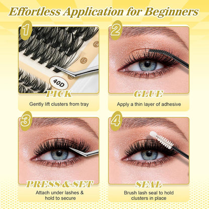 Lash Clusters 30D+40D+50D+60D+80D+100D Wispy Lash Extensions 8-16Mm 708Pcs D Curl Eyelash Cluster DIY Natural Eyelash Extensions