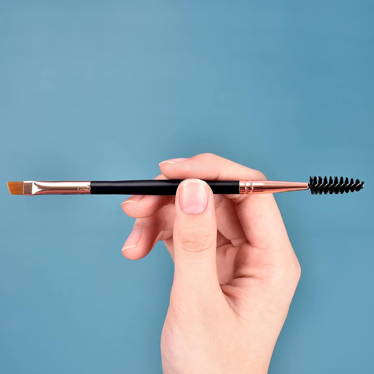 Duo Eyebrow Brush, Spoolie Brush and Angled Brow Brush Eyelash Brush for Eye Makeup. (5Pcs, Black)