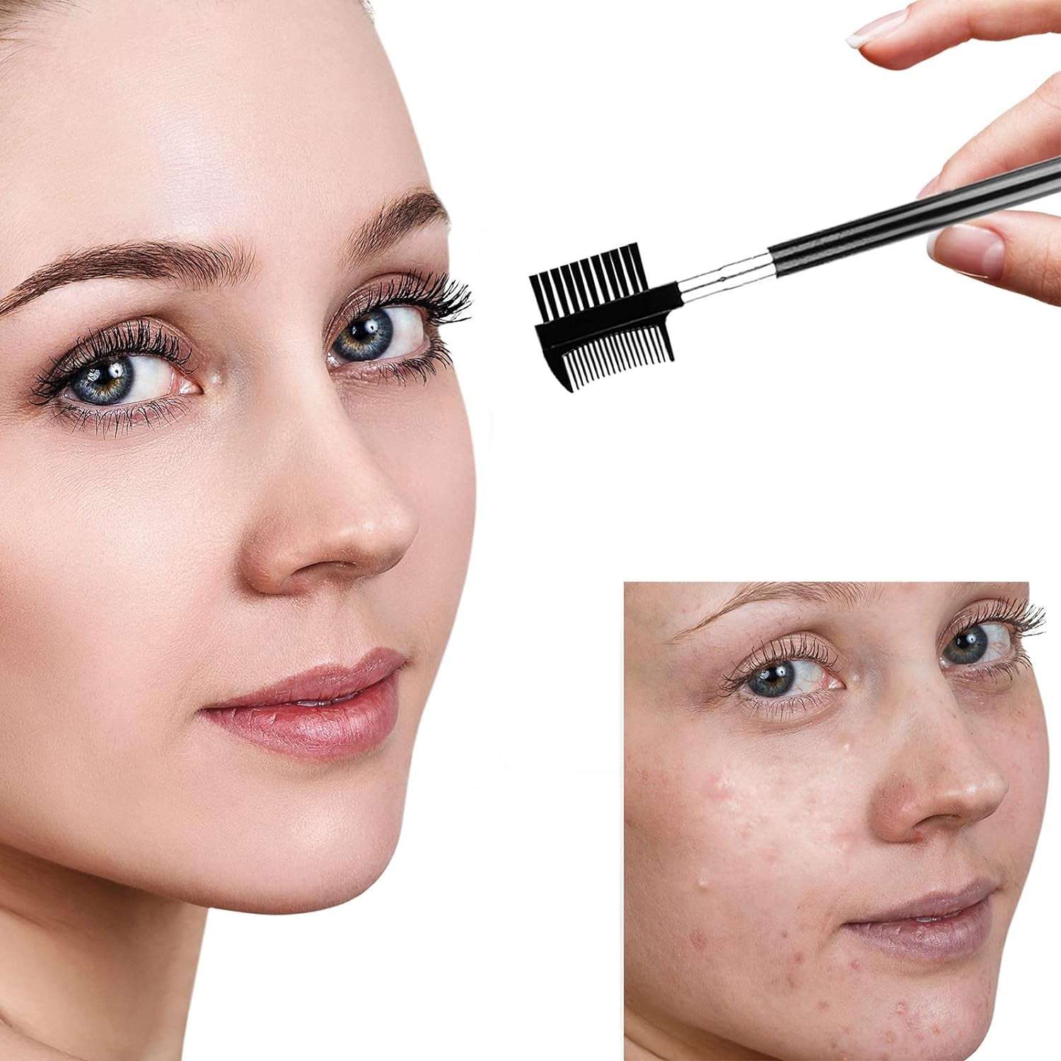 Duo Eyebrow Brush, Eyebrow Brush Eyelash Comb and Eyebrow Brush, Professional Angled Eye Brow Brush and Spoolie Brush Set. (Black+White)