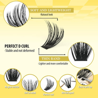 Lash Clusters 30D+40D+50D+60D+80D+100D Wispy Lash Extensions 8-16Mm 708Pcs D Curl Eyelash Cluster DIY Natural Eyelash Extensions