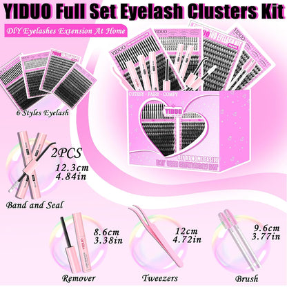 4 Styles Lash Clusters Kit 40D/60D/80D/100D+Spikes+Bottom Eyelash Clusters Extensions with 2X Bond and Seal, 1000Pcs 3D Volume Lashes Clusters 8-18Mm Wispy D Curly Clusters Lash Extensions Kit