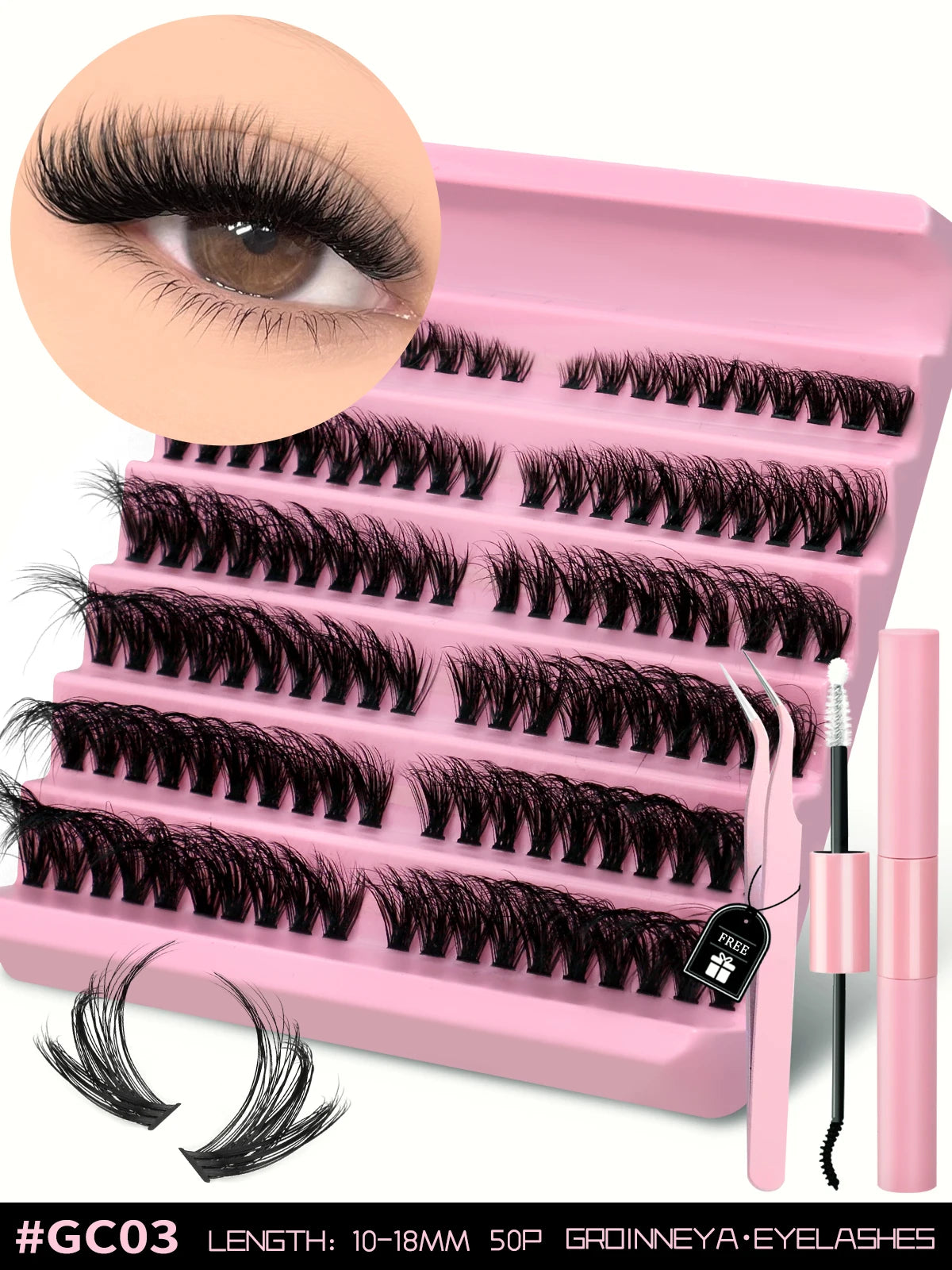 Eyelash Kit Eyelash Extension Kit 10-18Mm Natural Fluffy False Eyelash Lash Clusters Set Bond and Seal Makeup