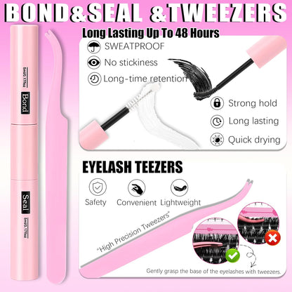 4 Styles Lash Clusters Kit 40D/60D/80D/100D+Spikes+Bottom Eyelash Clusters Extensions with 2X Bond and Seal, 1000Pcs 3D Volume Lashes Clusters 8-18Mm Wispy D Curly Clusters Lash Extensions Kit