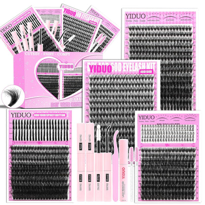 4 Styles Lash Clusters Kit 40D/60D/80D/100D+Spikes+Bottom Eyelash Clusters Extensions with 2X Bond and Seal, 1000Pcs 3D Volume Lashes Clusters 8-18Mm Wispy D Curly Clusters Lash Extensions Kit