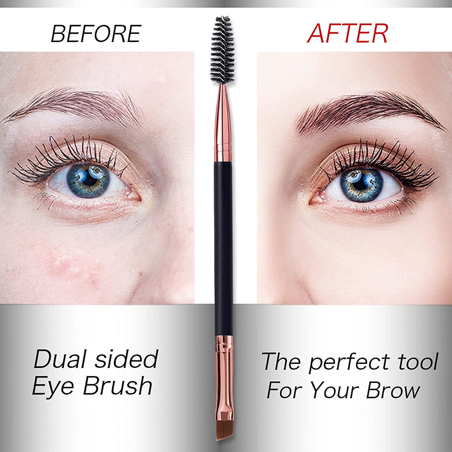 Duo Eyebrow Brush, Spoolie Brush and Angled Brow Brush Eyelash Brush for Eye Makeup. (5Pcs, Black)