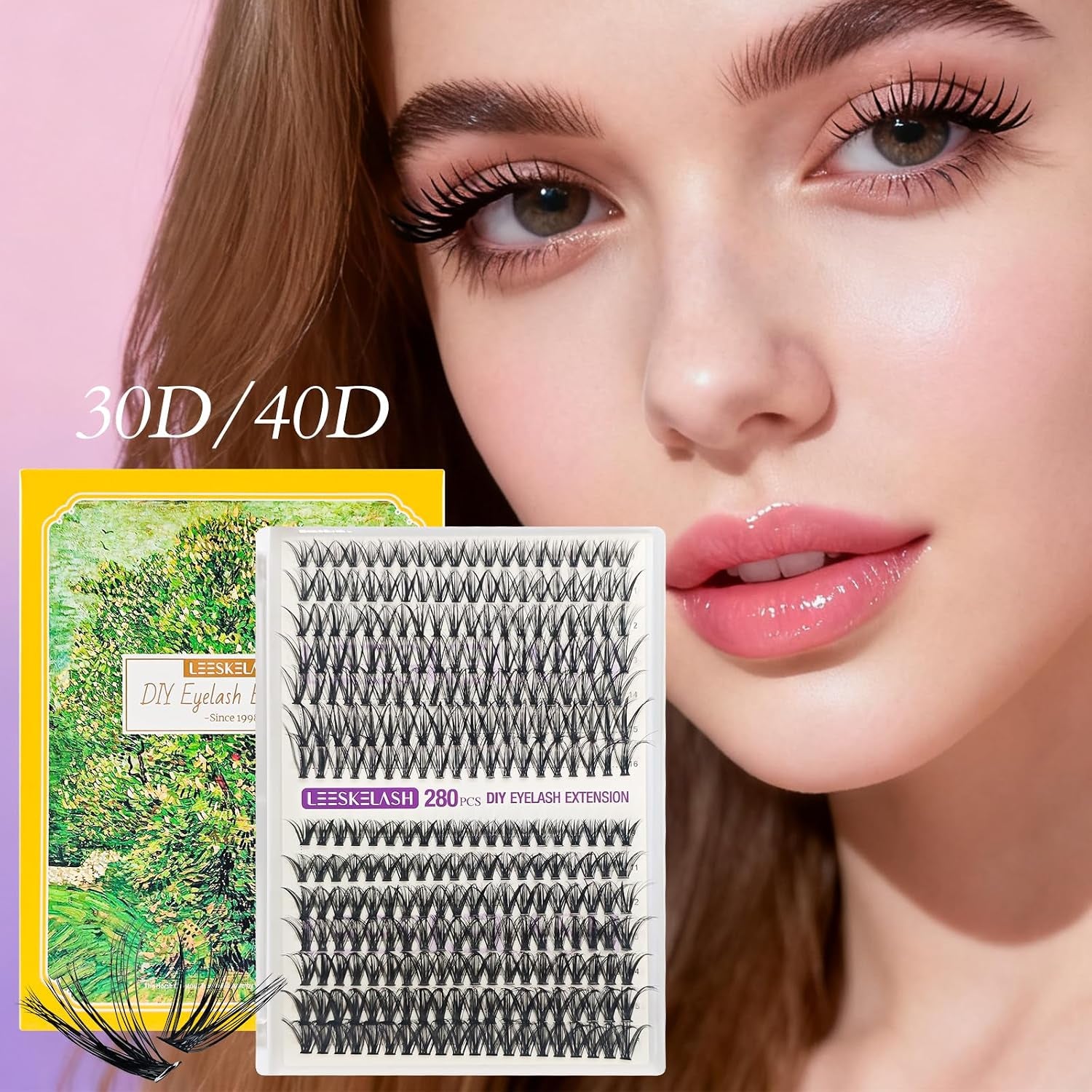 Lash Clusters Kit DIY Eyelash Extension Lashes Wispy Individual Waterproof Cat Eye 30D&40D 280PCS 9-16Mm