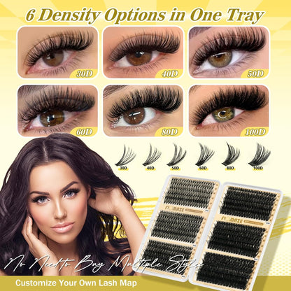 Lash Clusters 30D+40D+50D+60D+80D+100D Wispy Lash Extensions 8-16Mm 708Pcs D Curl Eyelash Cluster DIY Natural Eyelash Extensions