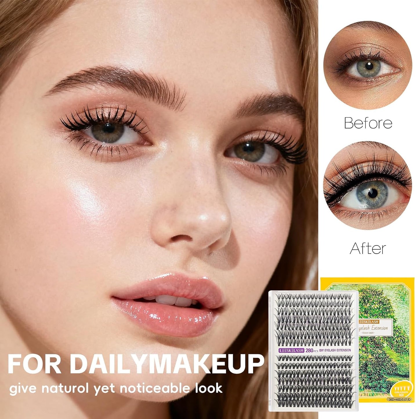 Lash Clusters Kit DIY Eyelash Extension Lashes Wispy Individual Waterproof Cat Eye 30D&40D 280PCS 9-16Mm