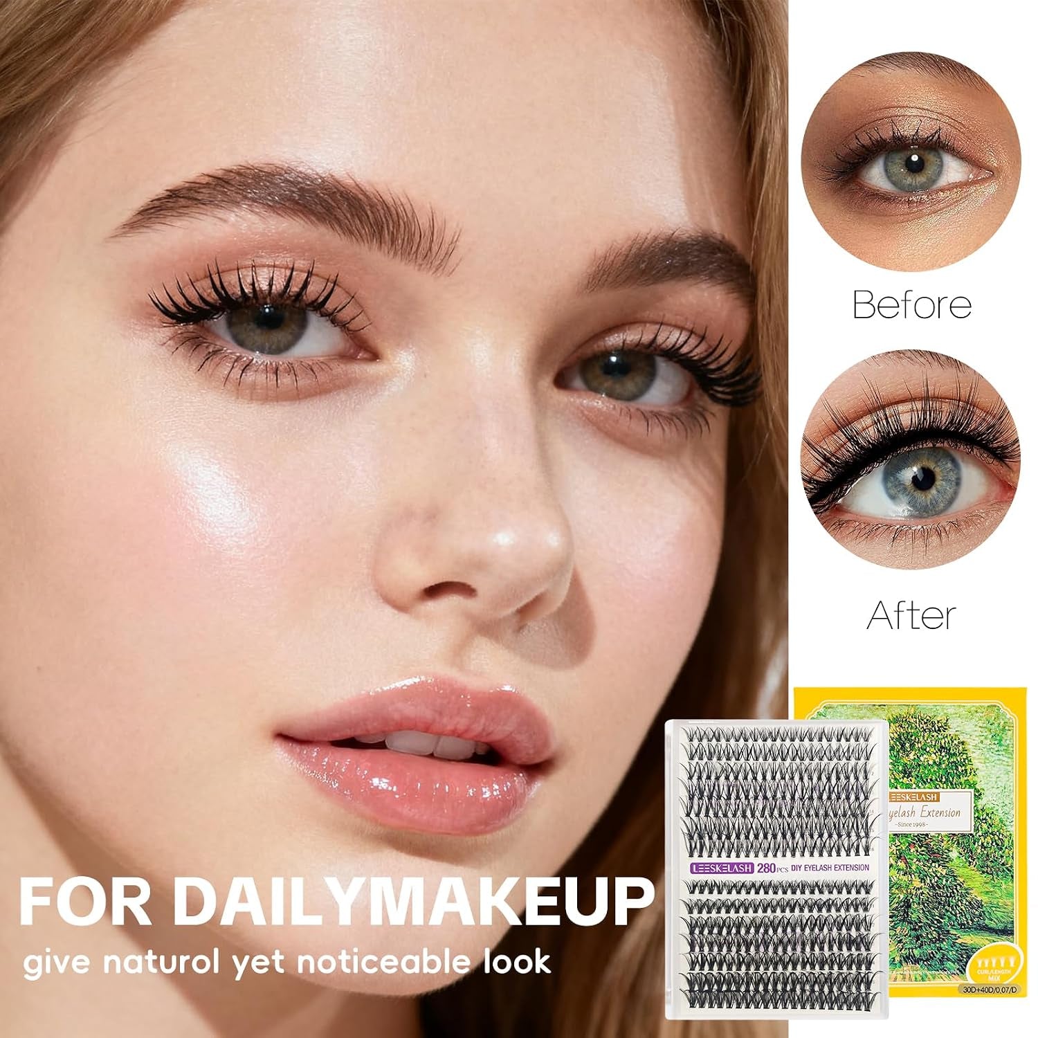 Lash Clusters Kit DIY Eyelash Extension Lashes Wispy Individual Waterproof Cat Eye 30D&40D 280PCS 9-16Mm