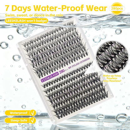 Lash Clusters Kit DIY Eyelash Extension Lashes Wispy Individual Waterproof Cat Eye 30D&40D 280PCS 9-16Mm