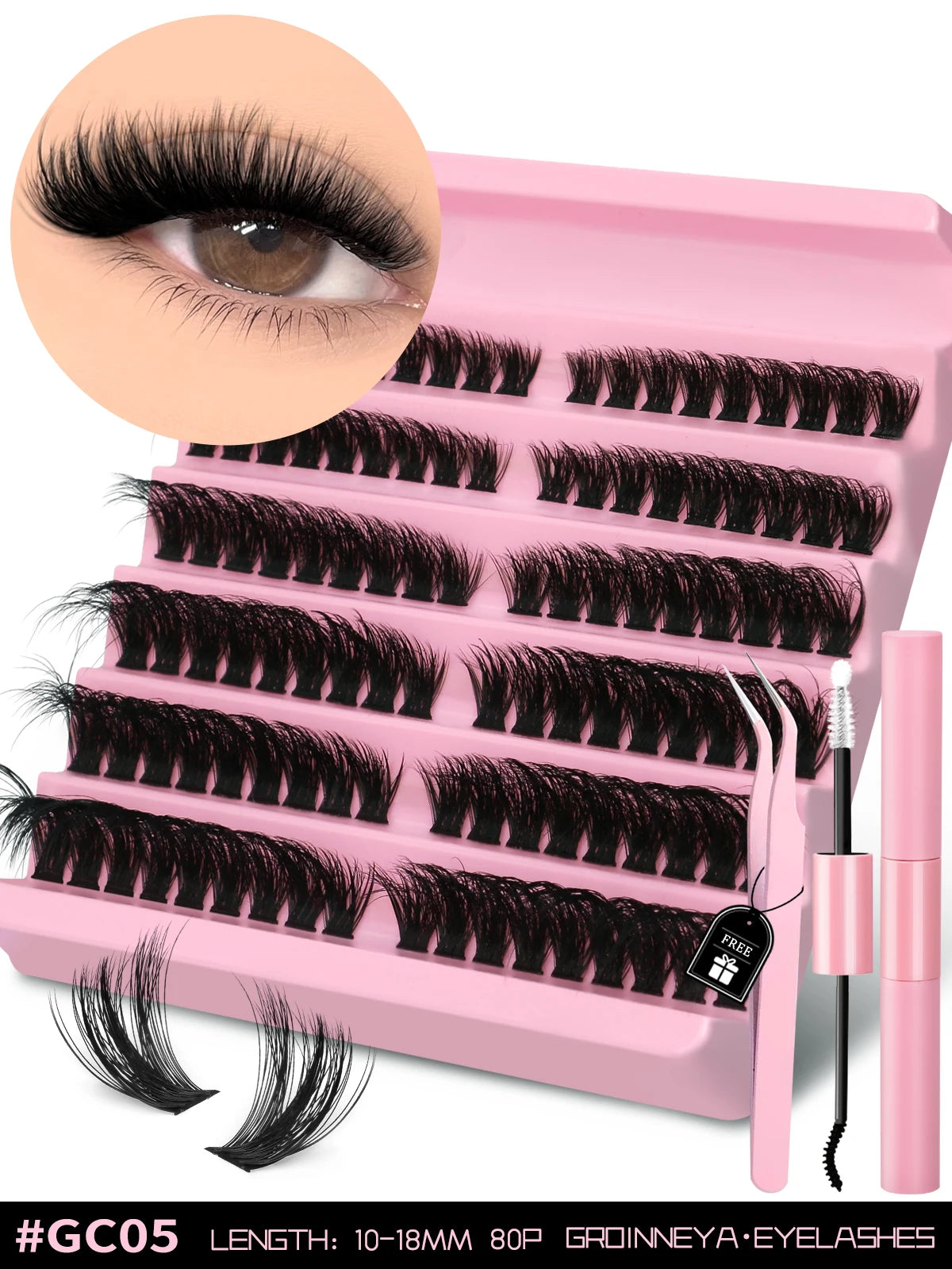 Eyelash Kit Eyelash Extension Kit 10-18Mm Natural Fluffy False Eyelash Lash Clusters Set Bond and Seal Makeup