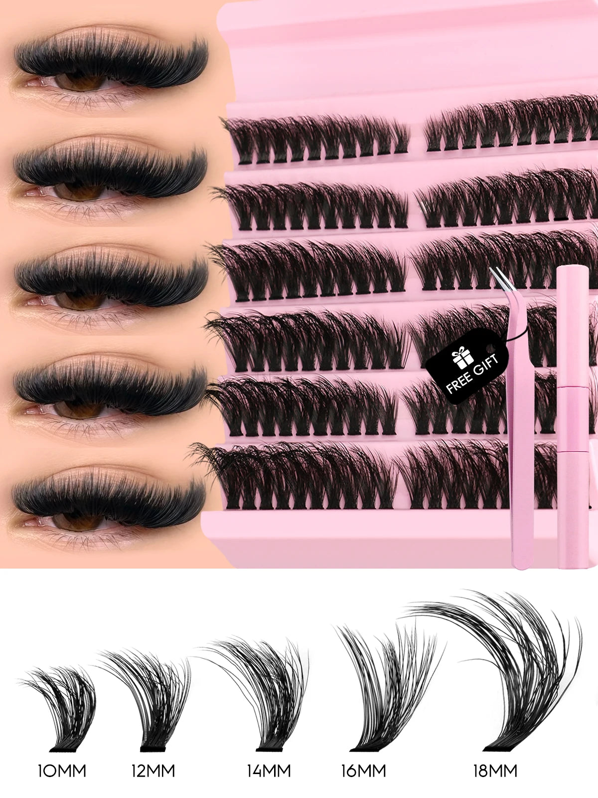 Eyelash Kit Eyelash Extension Kit 10-18Mm Natural Fluffy False Eyelash Lash Clusters Set Bond and Seal Makeup