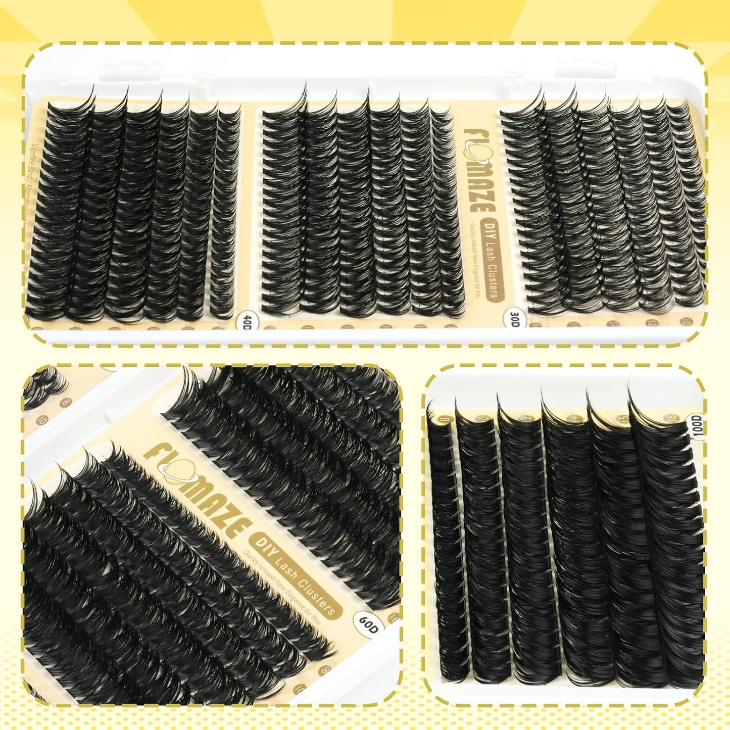 Lash Clusters 30D+40D+50D+60D+80D+100D Wispy Lash Extensions 8-16Mm 708Pcs D Curl Eyelash Cluster DIY Natural Eyelash Extensions