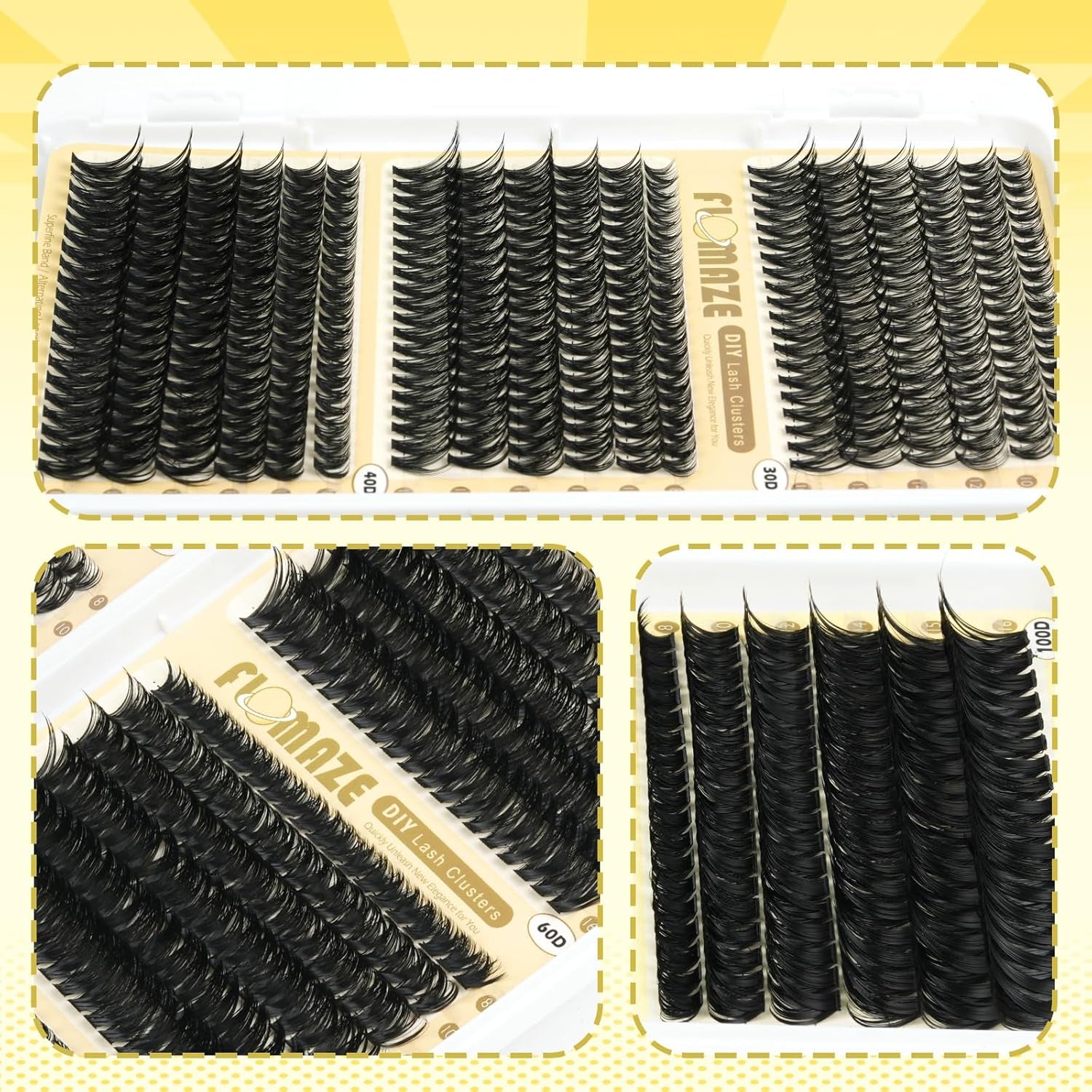 Lash Clusters 30D+40D+50D+60D+80D+100D Wispy Lash Extensions 8-16Mm 708Pcs D Curl Eyelash Cluster DIY Natural Eyelash Extensions