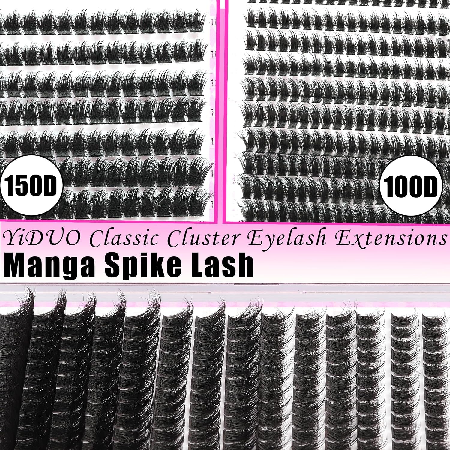 Manga Lash Clusters Kit 4 Styles Spiky Volume Clusters Lashes Extensions Kit with 2X Bond and Seal 887Pcs Wispy Eyelash Clusters Kit Thick 100D+150D+Wide Soft Thin Band Cluster Lash Kit