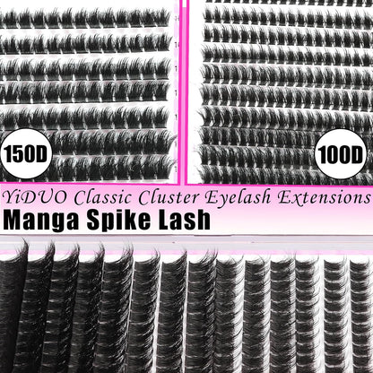 Manga Lash Clusters Kit 4 Styles Spiky Volume Clusters Lashes Extensions Kit with 2X Bond and Seal 887Pcs Wispy Eyelash Clusters Kit Thick 100D+150D+Wide Soft Thin Band Cluster Lash Kit
