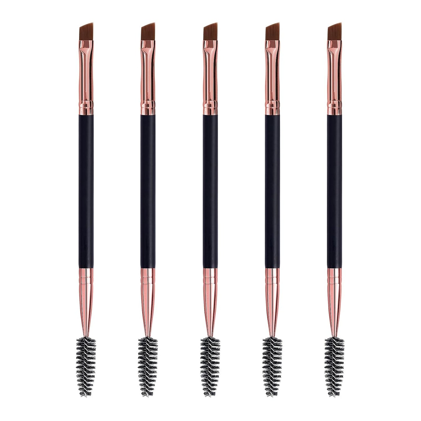 Duo Eyebrow Brush, Spoolie Brush and Angled Brow Brush Eyelash Brush for Eye Makeup. (5Pcs, Black)