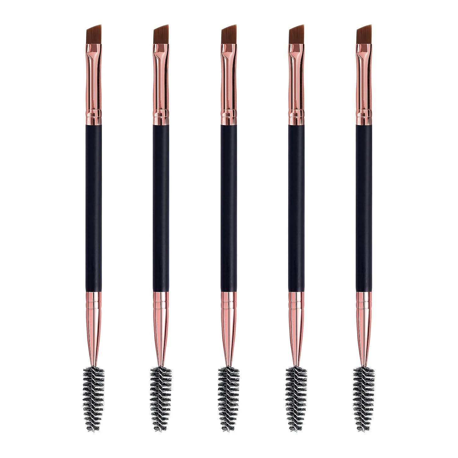 Duo Eyebrow Brush, Spoolie Brush and Angled Brow Brush Eyelash Brush for Eye Makeup. (5Pcs, Black)