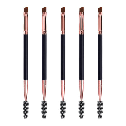 Duo Eyebrow Brush, Spoolie Brush and Angled Brow Brush Eyelash Brush for Eye Makeup. (5Pcs, Black)
