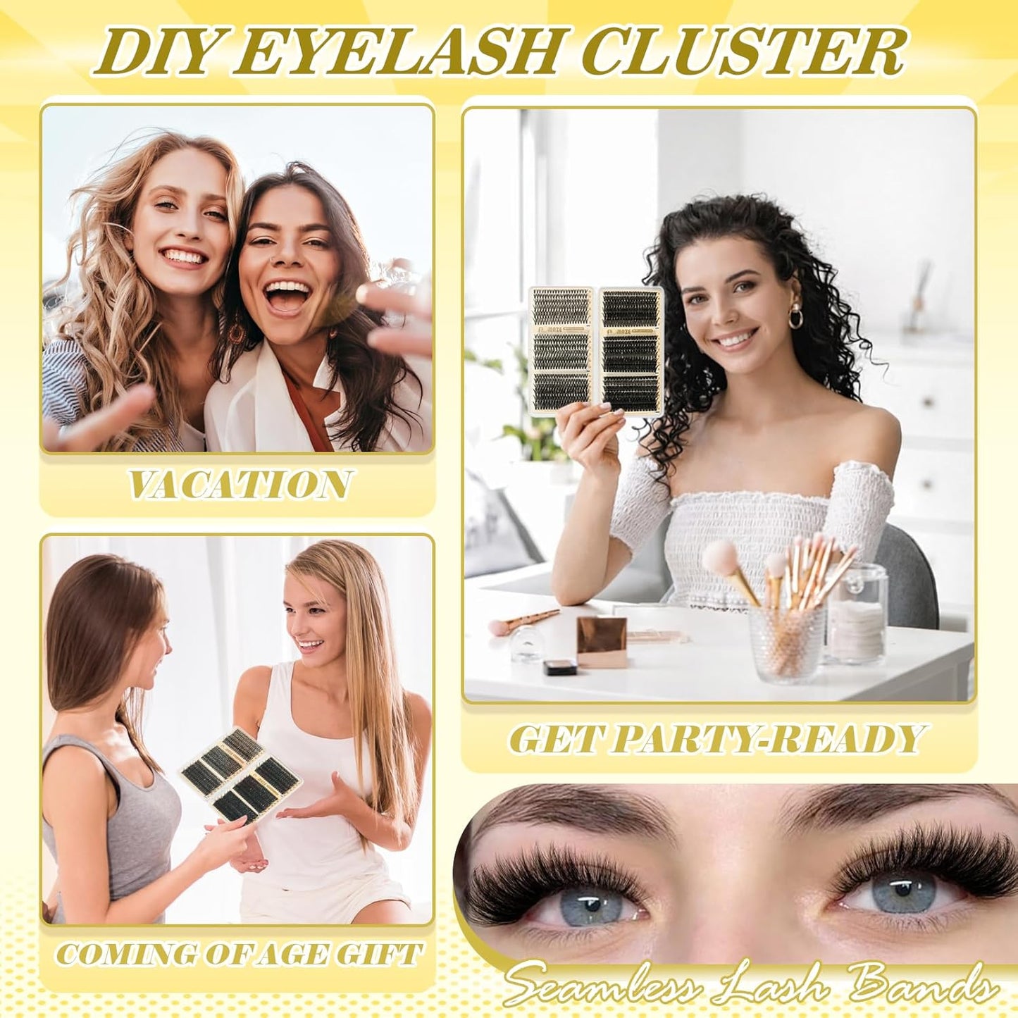 Lash Clusters 30D+40D+50D+60D+80D+100D Wispy Lash Extensions 8-16Mm 708Pcs D Curl Eyelash Cluster DIY Natural Eyelash Extensions
