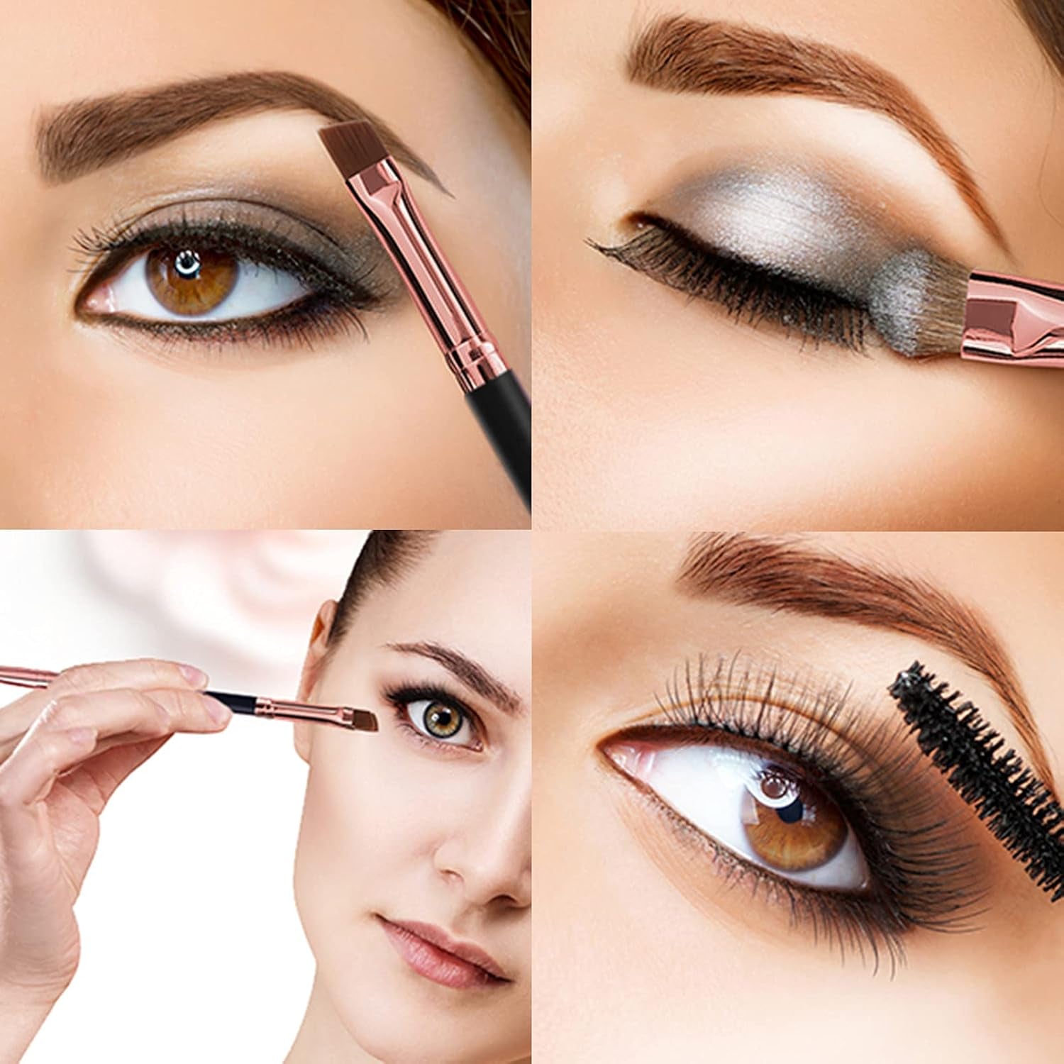 Duo Eyebrow Brush, Spoolie Brush and Angled Brow Brush Eyelash Brush for Eye Makeup. (5Pcs, Black)