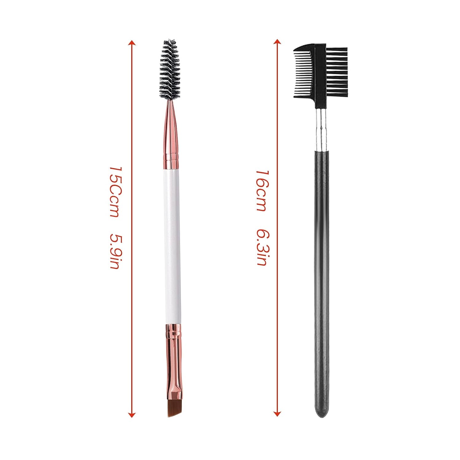 Duo Eyebrow Brush, Eyebrow Brush Eyelash Comb and Eyebrow Brush, Professional Angled Eye Brow Brush and Spoolie Brush Set. (Black+White)